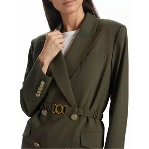 Veronica Beard Dark Olive Blazer with Gold Accents